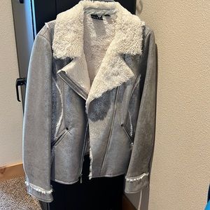 Tribal faux shearling/silver metallic coat.